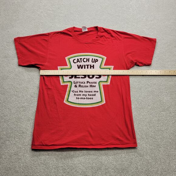 Port & Company Catch Up With Jesus Parody Ketchup Jesus Tee Men's Size Medium - Picture 4 of 5